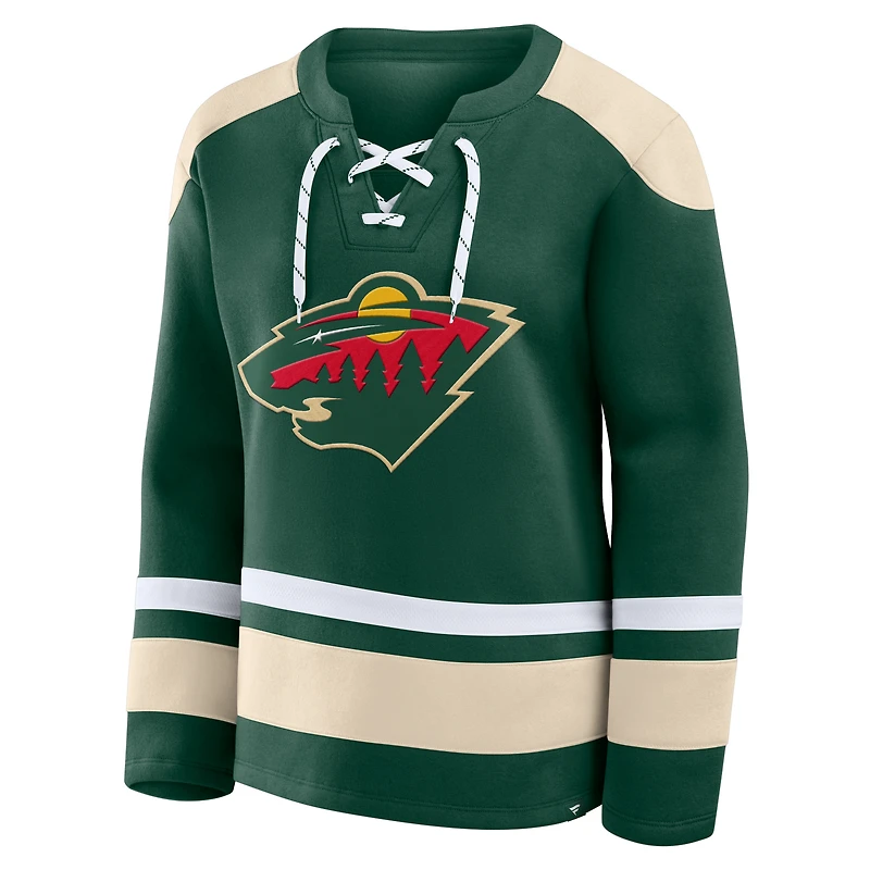 Sweat-shirt à lacets manches longues et imprimé glaçage vert Fanatics pour femme, Minnesota Wild