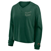 T-shirt Henley surdimensionné à manches longues et imprimé All Out Effort pour femme, vert, Fanatics, Minnesota Wild