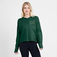 T-shirt Henley surdimensionné à manches longues et imprimé All Out Effort pour femme, vert, Fanatics, Minnesota Wild