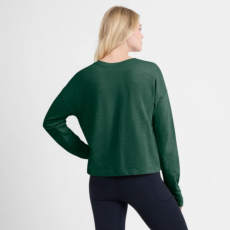 T-shirt Henley surdimensionné à manches longues et imprimé All Out Effort pour femme, vert, Fanatics, Minnesota Wild