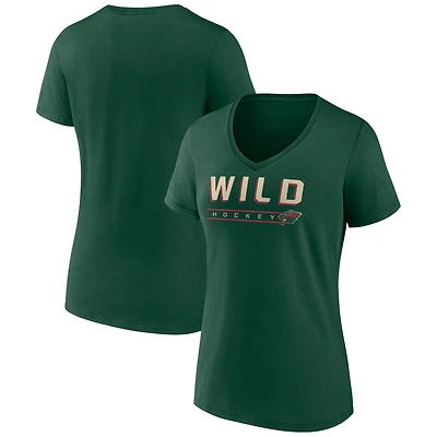 T-shirt col en V vert fanatiques pour femmes du Minnesota Wild