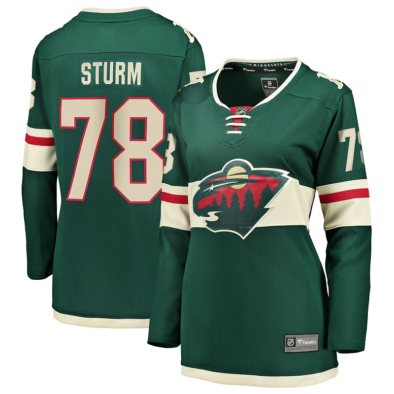 Maillot vert Nico Sturm des Fanatics pour femmes, équipe du Minnesota Wild, domicile, Breakaway