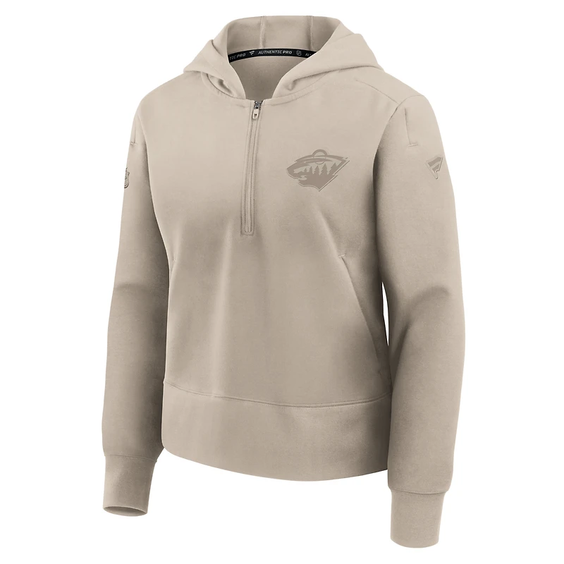 Women's Fanatics Tan Minnesota Wild Authentic Pro Road Tri-Blend Quarter-Zip Hoodie