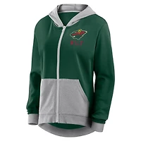Sweat à capuche zippé en molleton French Terry vert athlétique avec logo pour femme des Wild du Minnesota