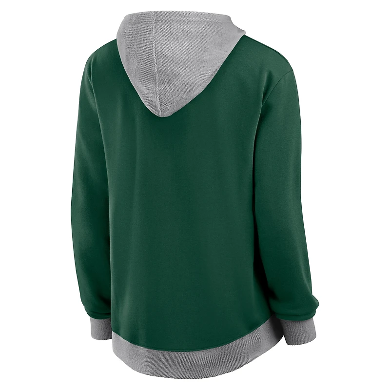 Sweat à capuche zippé en molleton French Terry vert athlétique avec logo pour femme des Wild du Minnesota