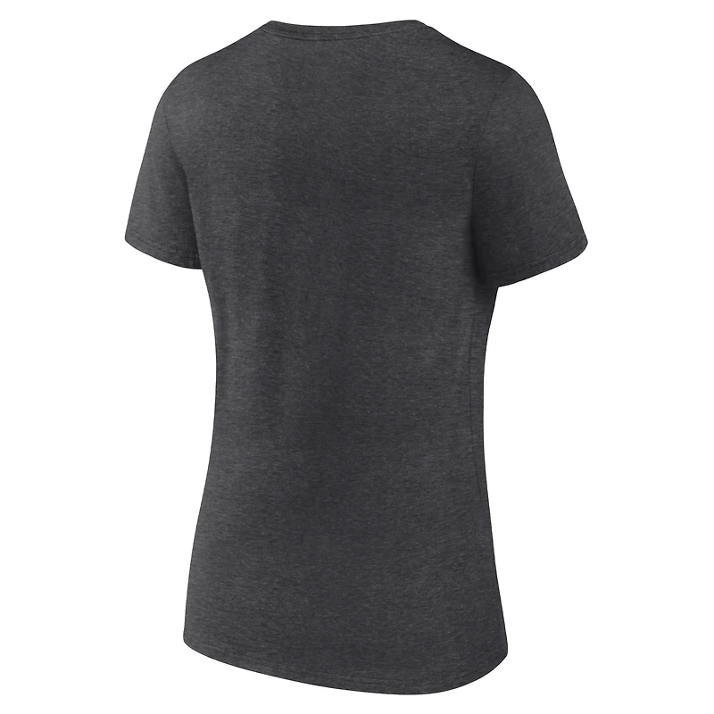T-shirt à col en V pour femme, logo athlétique, couleur gris anthracite chiné Minnesota Wild Arch Victory