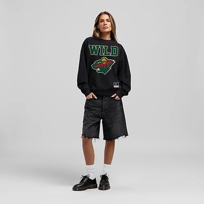 Women's Mitchell & Ness Black Minnesota Wild Core Oversized Sweatshirt