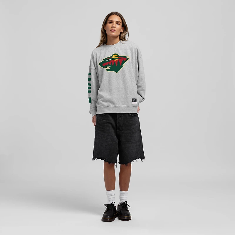 Sweat-shirt oversize Mitchell & Ness Minnesota Wild Core 3-Hit gris chiné pour femme