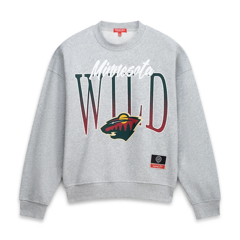 Women's Mitchell & Ness  Heather Gray Minnesota Wild Hockey Night Sweatshirt