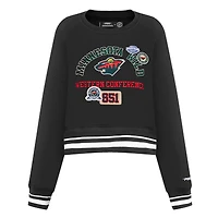 Women's Pro Standard  Black Minnesota Wild Area Code Cropped Pullover Sweatshirt