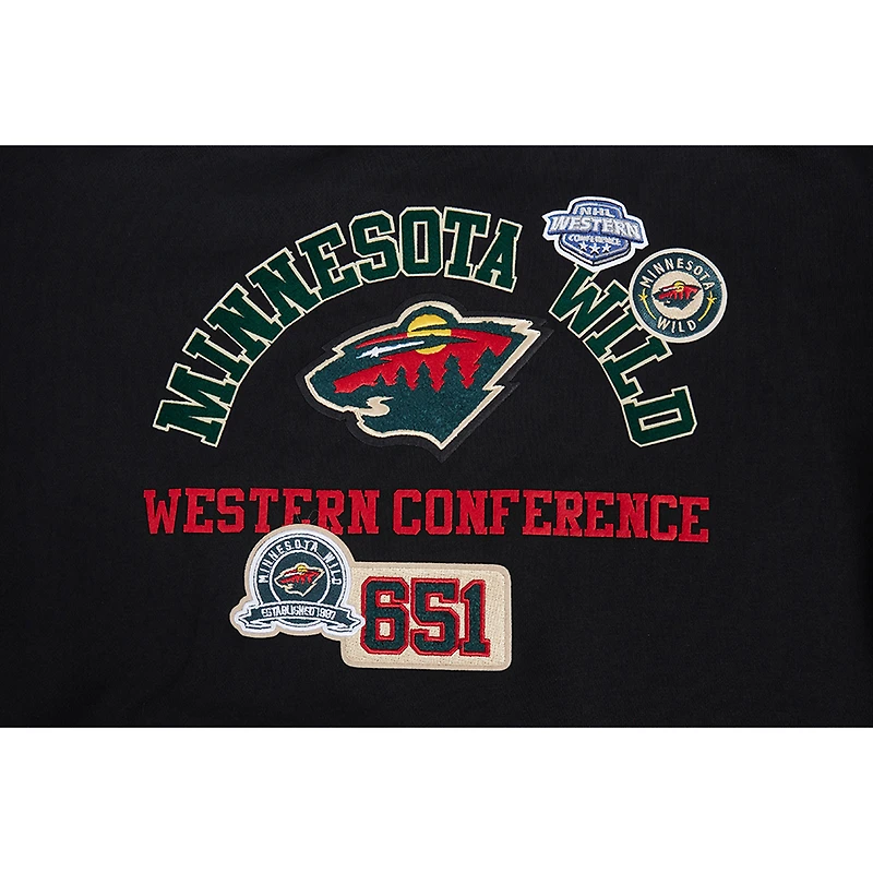 Women's Pro Standard  Black Minnesota Wild Area Code Cropped Pullover Sweatshirt