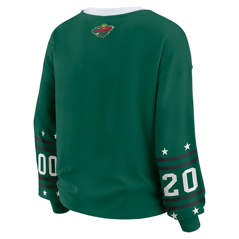 T-shirt de sport à manches longues vert Minnesota Wild pour femme WEAR by Erin Andrews