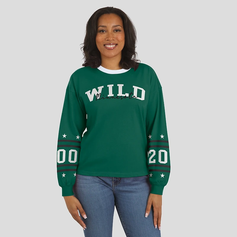 Women's WEAR by Erin Andrews Green Minnesota Wild Long-Sleeve Sport T-Shirt