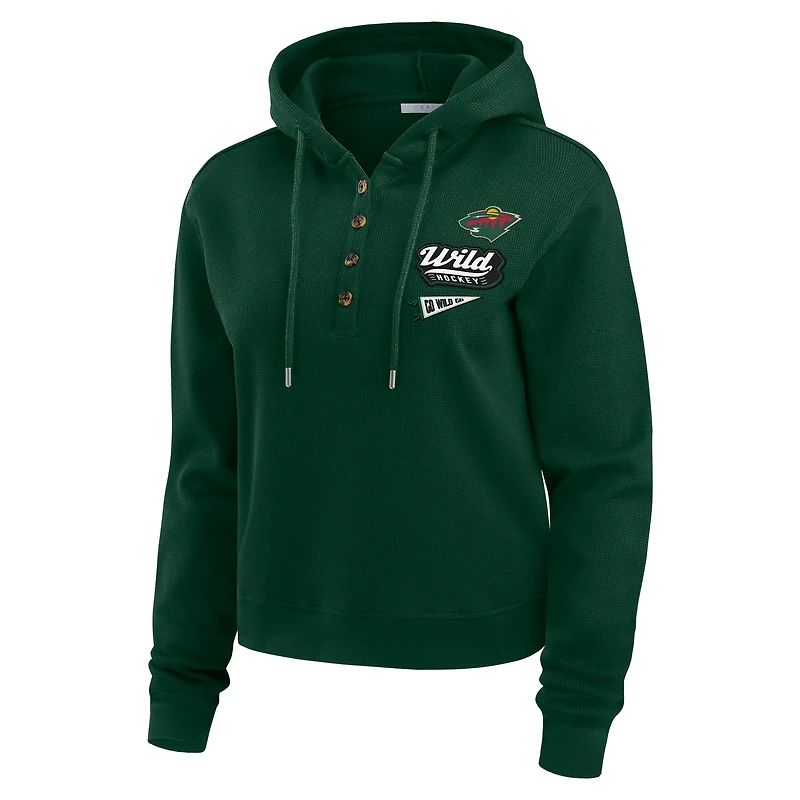 Women's WEAR by Erin Andrews  Green Minnesota Wild Waffle-Knit Pullover Hoodie