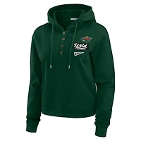 Women's WEAR by Erin Andrews  Green Minnesota Wild Waffle-Knit Pullover Hoodie