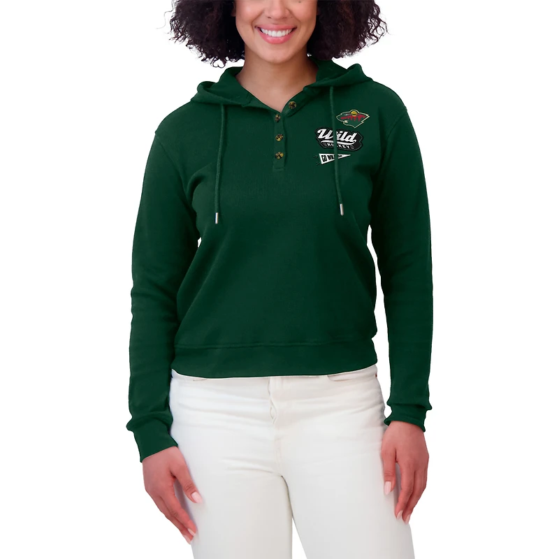 Women's WEAR by Erin Andrews  Green Minnesota Wild Waffle-Knit Pullover Hoodie