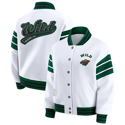 Veste polaire à boutons-pression complète WEAR by Erin Andrews blanche/verte pour femme, motif Minnesota Wild