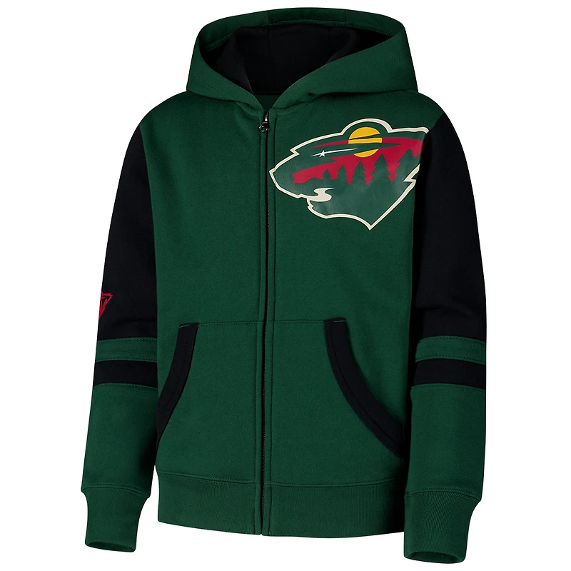 Sweat à capuche entièrement zippé Minnesota Wild Face Off pour jeunes, vert