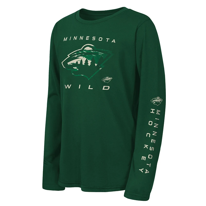T-shirt à manches longues Youth Outerstuff Hunter Green Minnesota Wild Seize the Win