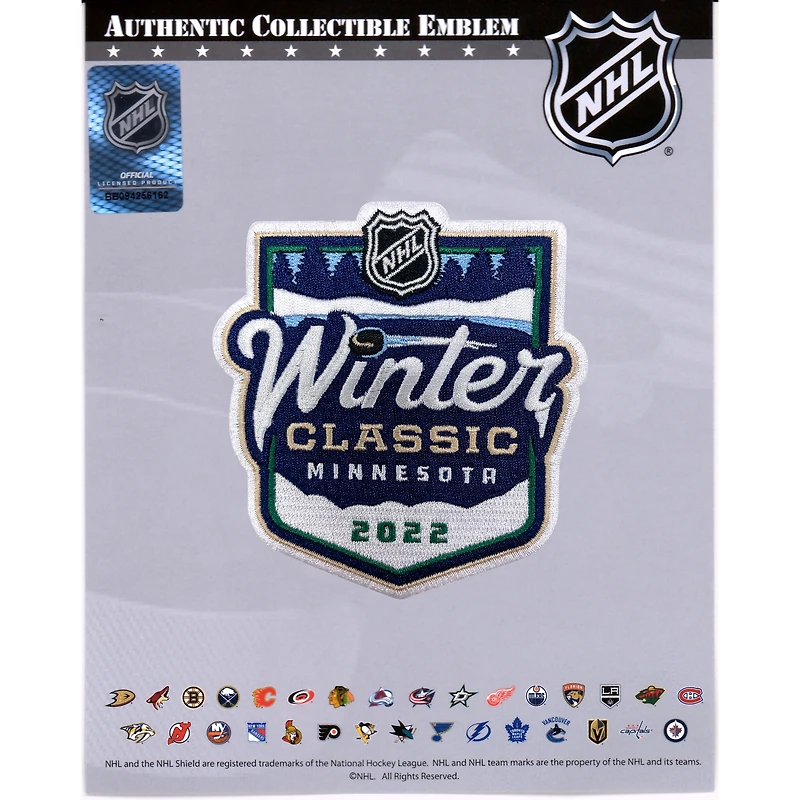 Écusson de maillot non signé de l'emblème national du match de la Classique d'hiver de la LNH 2022 entre le Wild du Minnesota et les Blues de St. Louis