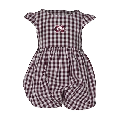 Girl's Infant Garb Maroon Mississippi State Bulldogs Cara Gingham Ruffled Bodysuit