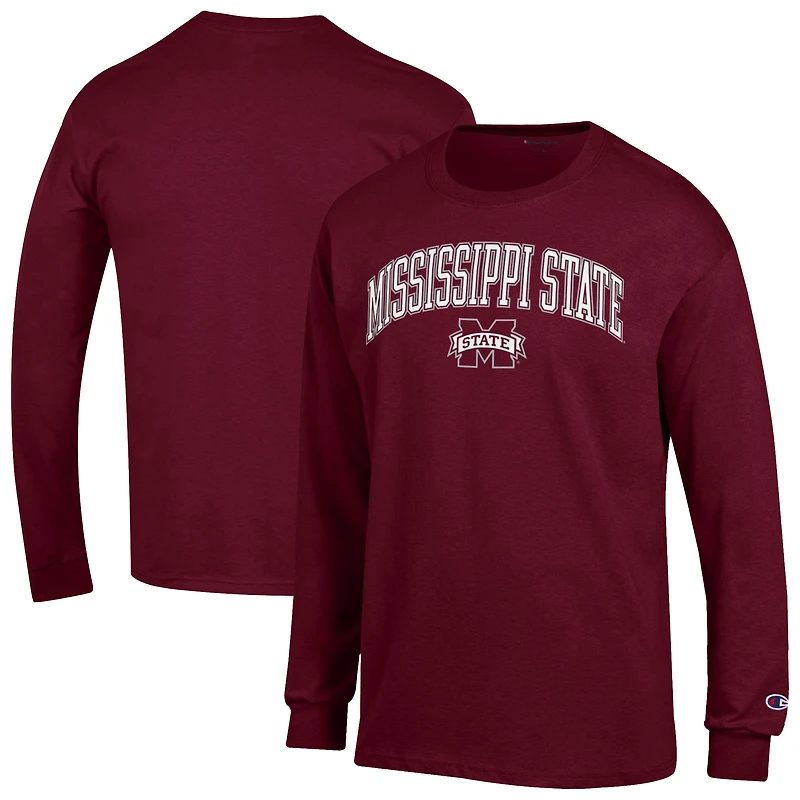 T-shirt à manches longues pour homme Champion Maroon Mississippi State Bulldogs Arch Over Logo
