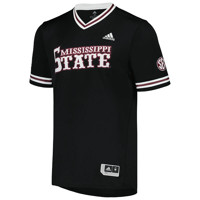 Maillot de baseball réplique à col en V adidas pour hommes, noir, Mississippi State Bulldogs