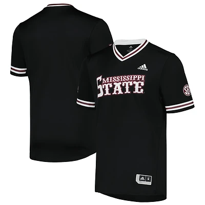 Maillot de baseball réplique adidas noir à col en V pour homme, Mississippi State Bulldogs