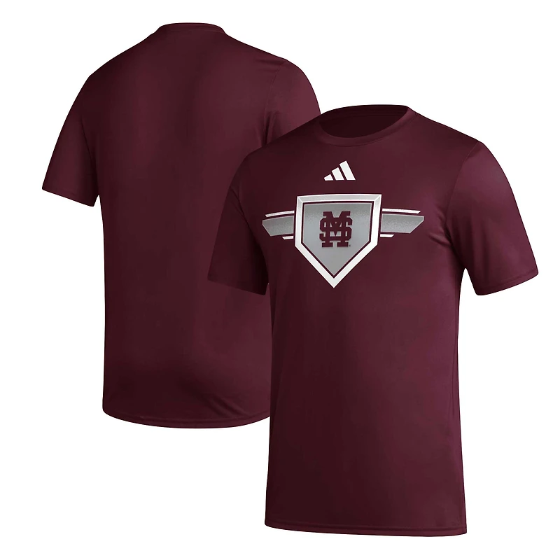T-shirt d'avant-match adidas Maroon Mississippi State Bulldogs 2023/24 AEROREADY Homeland Plate pour homme