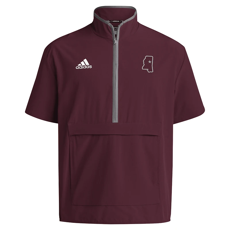 Men's adidas Maroon Mississippi State Bulldogs 2024 Coaches Sideline Half-Zip Short Sleeve Jacket