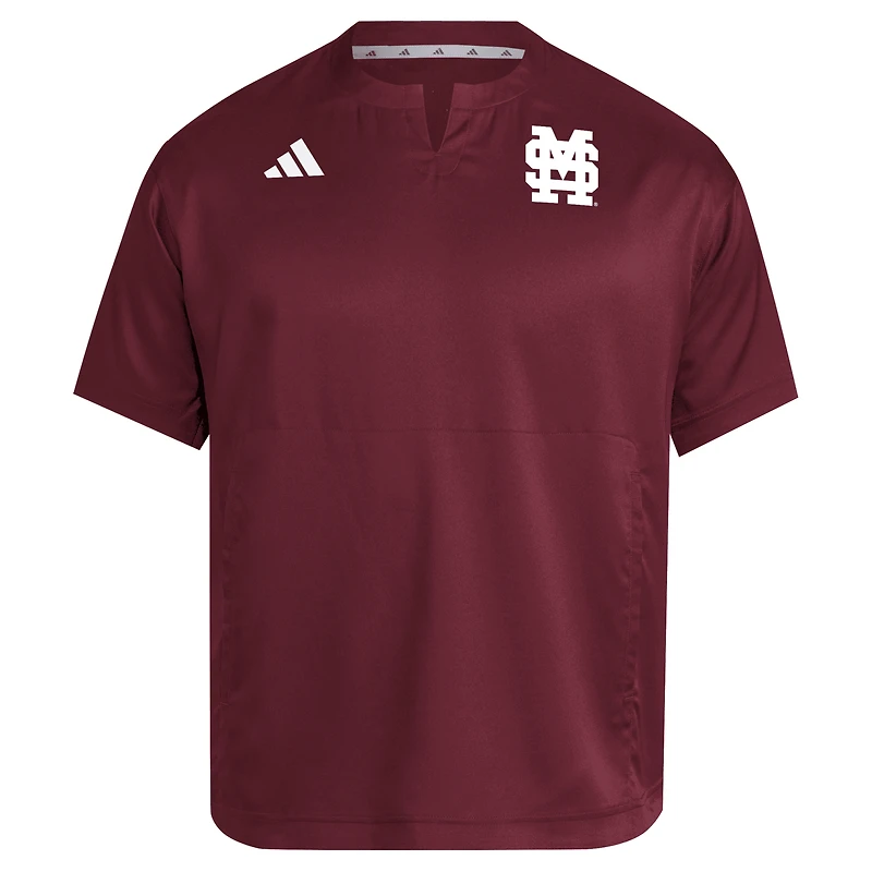Men's adidas Maroon Mississippi State Bulldogs Dugout Coaches Adizero Notch Neck Pullover Top