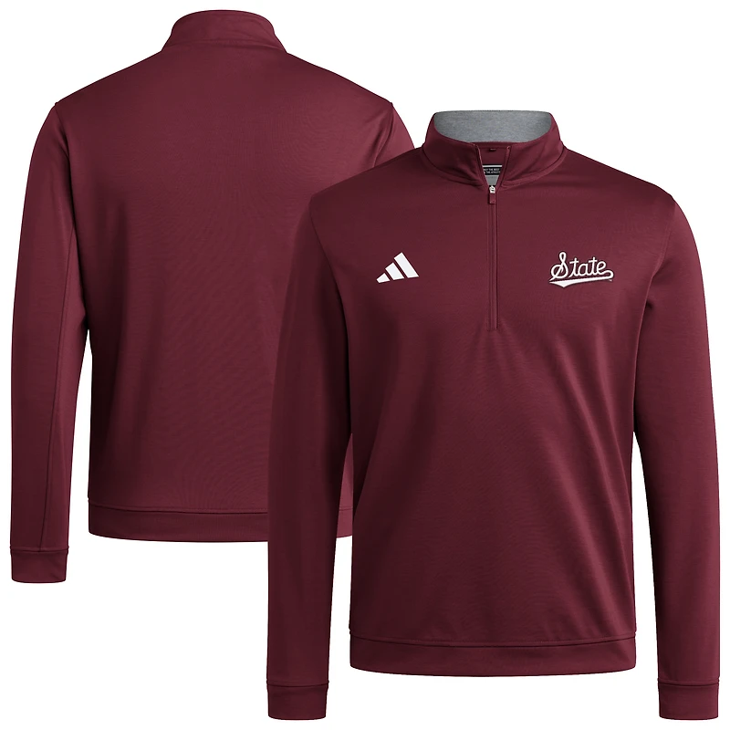 Pull adidas marron Mississippi State Bulldogs Elevated Tri-Blend à quart de zip pour homme