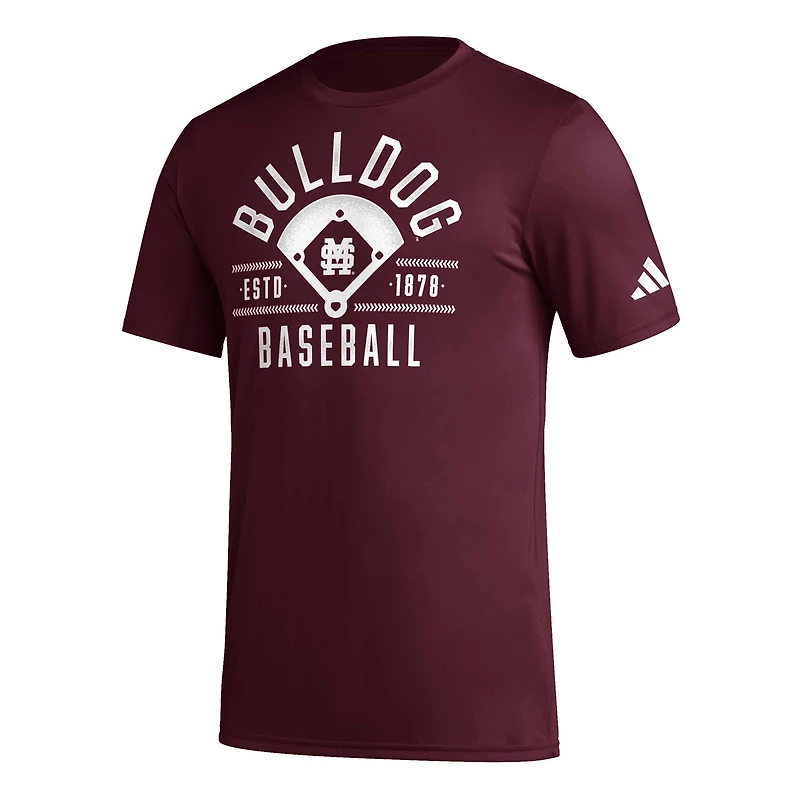 T-shirt d'avant-match de baseball adidas Maroon Mississippi State Bulldogs Exit Velocity pour hommes AEROREADY
