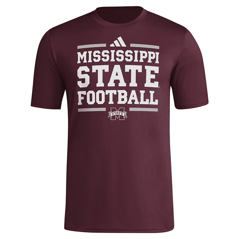 Men's adidas Maroon Mississippi State Bulldogs Locker Football Pre-Game AEROREADY T-Shirt