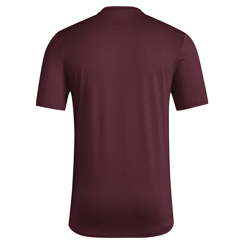 T-shirt adidas marron Mississippi State Bulldogs Locker Football Pre-Game AEROREADY pour homme