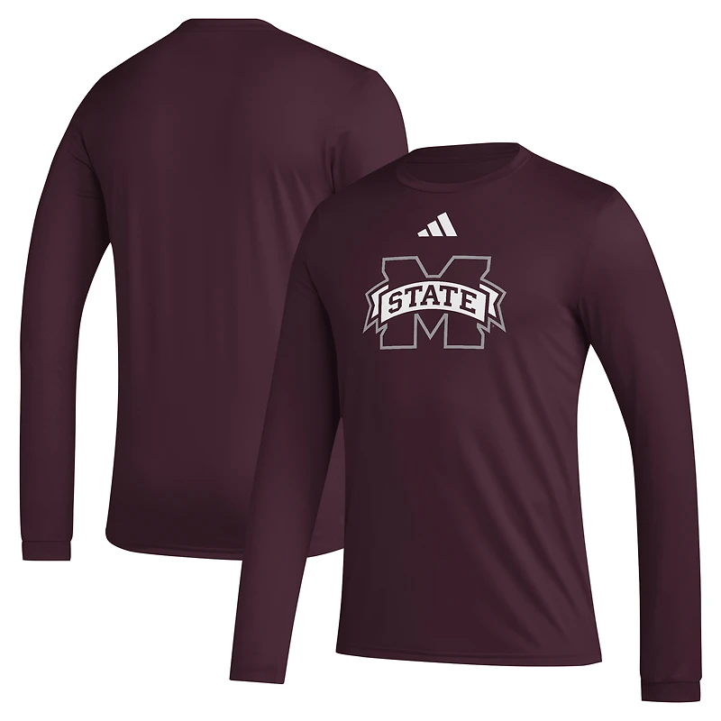 T-shirt à manches longues d'avant-match adidas marron Mississippi State Bulldogs Primary Locker Logo pour homme