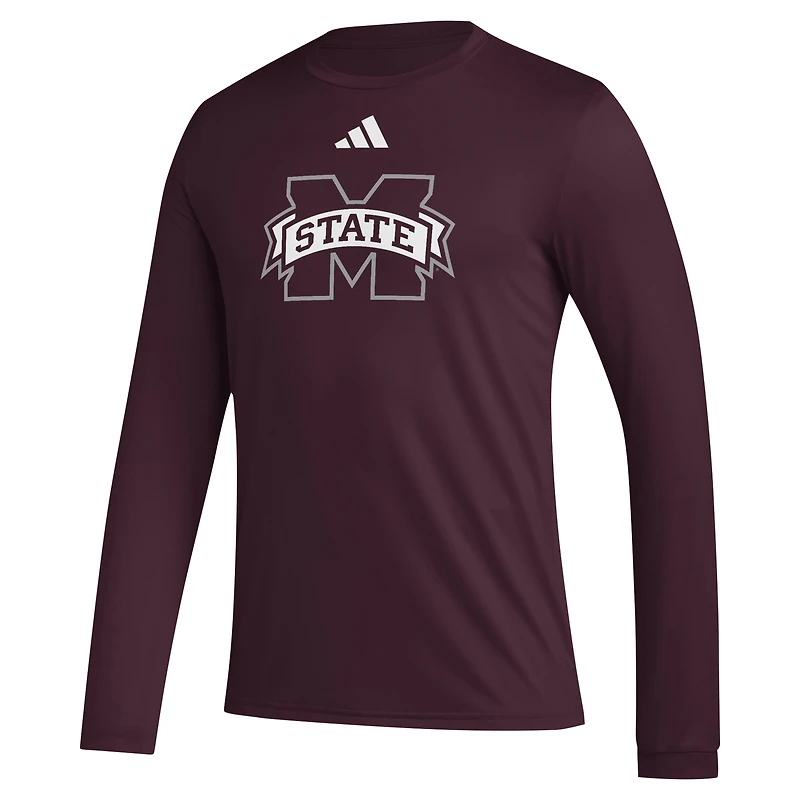 T-shirt à manches longues d'avant-match adidas marron Mississippi State Bulldogs Primary Locker Logo pour homme