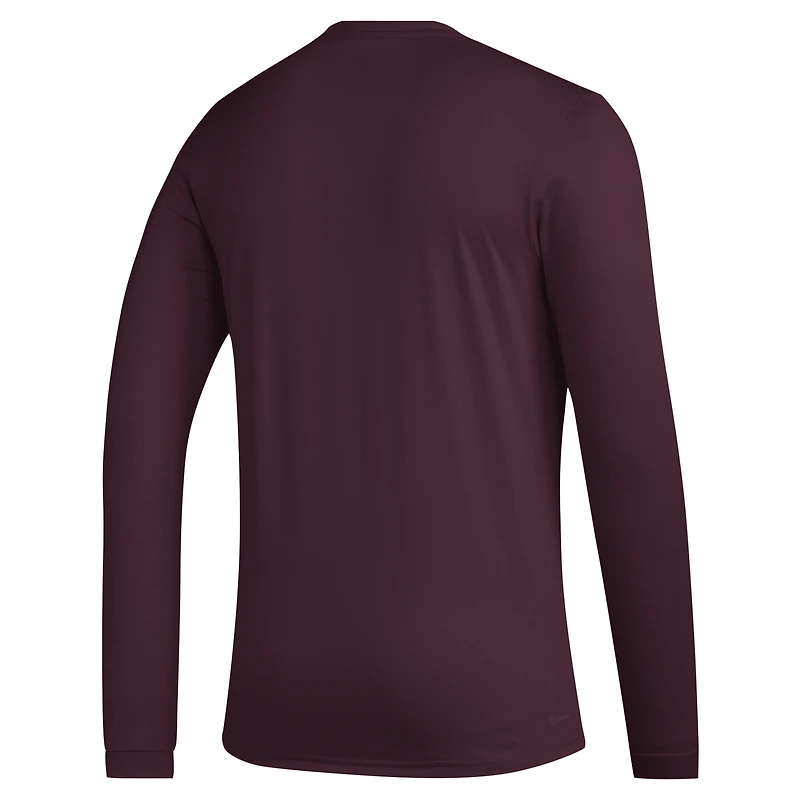 T-shirt à manches longues d'avant-match adidas marron Mississippi State Bulldogs Primary Locker Logo pour homme