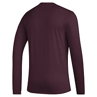 T-shirt à manches longues d'avant-match adidas marron Mississippi State Bulldogs Primary Locker Logo pour homme