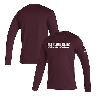 T-shirt à manches longues adidas Mississippi State Bulldogs Sideline Locker Strikethrough Creator AEROREADY pour homme