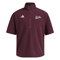 Pull à manches courtes tissé zippé adidas marron Mississippi State Bulldogs pour homme