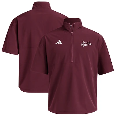 Men's adidas  Maroon Mississippi State Bulldogs Woven Quarter-Zip Short Sleeve Pullover