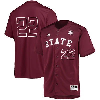 Maillot de baseball boutonné pour hommes adidas #22 Maroon Mississippi State Bulldogs