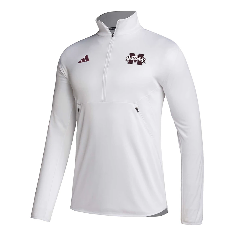 Men's adidas White Mississippi State Bulldogs 2023 Sideline AEROREADY Half-Zip Top