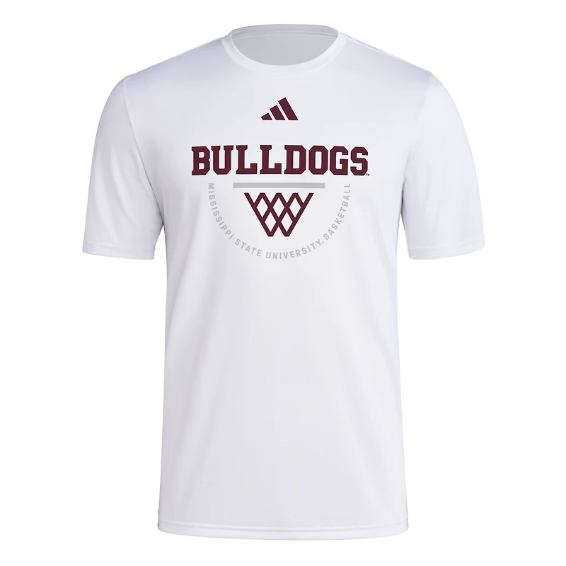 T-shirt d'avant-match adidas blanc Mississippi State Bulldogs pour homme avec filet d'entraînement de basket-ball Arch