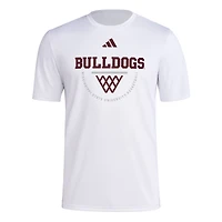 T-shirt d'avant-match adidas blanc Mississippi State Bulldogs pour homme avec filet d'entraînement de basket-ball Arch