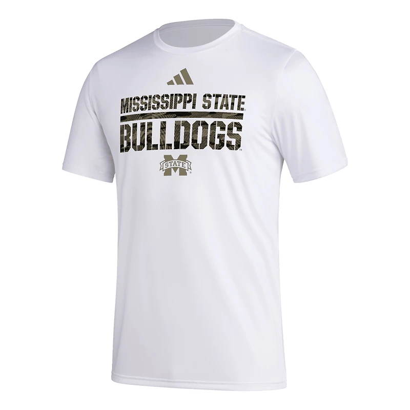 T-shirt Adidas Mississippi State Bulldogs Military Appreciation Pregame AEROREADY blanc pour homme