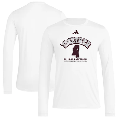 Men's adidas White Mississippi State Bulldogs Together On-Court Pregame Long Sleeve T-Shirt