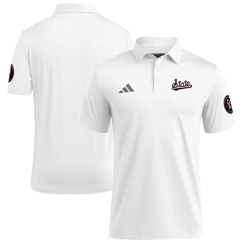 Polo adidas blanc pour homme des Mississippi State Bulldogs Wear Pink la sensibilisation au cancer du sein