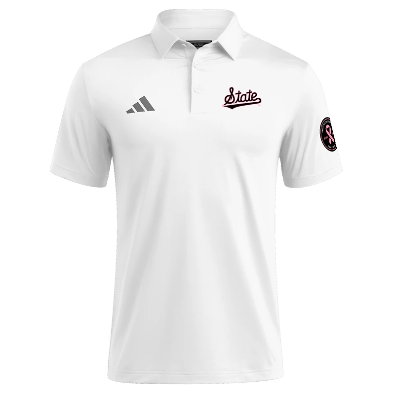 Polo adidas blanc pour homme des Mississippi State Bulldogs Wear Pink la sensibilisation au cancer du sein